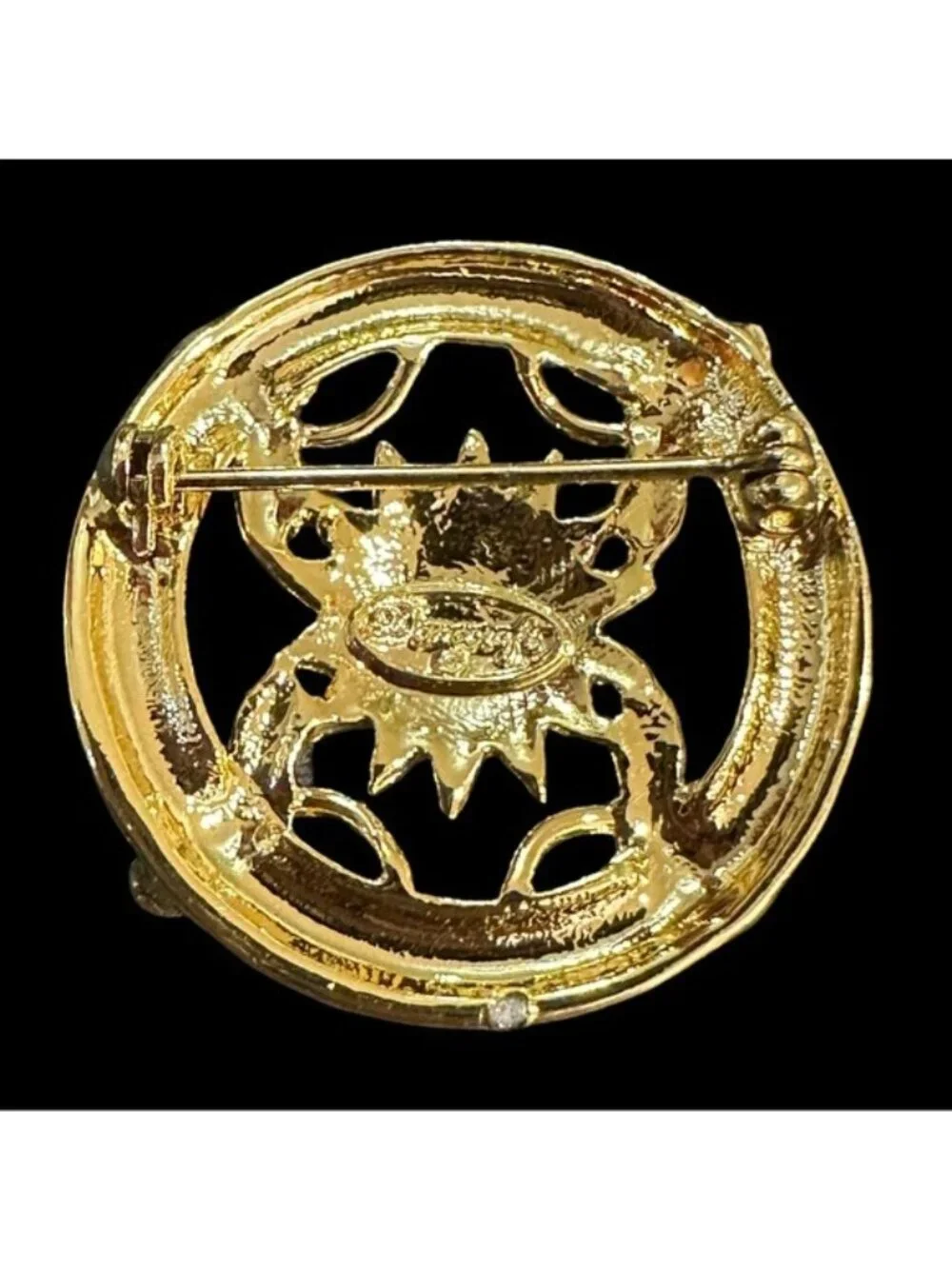 Vintage Danecraft Brooch Floral Sunburst Center Gold Tone Signed Womens Jewelry